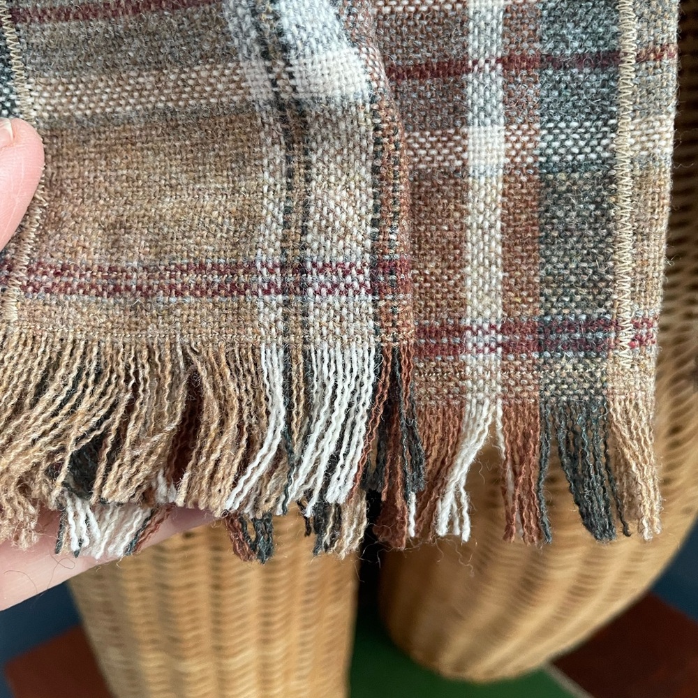 Vintage Saks Fifth Avenue Tan Brown Plaid Scarf 11x54 EUC Unisex - Picture 6 of 6